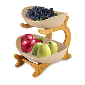 Frutero de 2 niveles de 9,4 pulgadas, gran frutero de cerám…