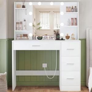 TEENFON Tocador, Tocador de Maquillaje con Luces y Espejo,…