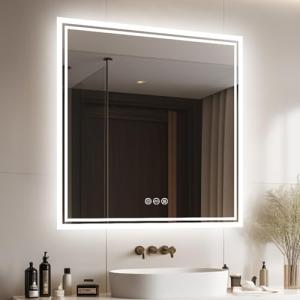 LUVODI Espejo Baño con Luz 80x80: Espejos de Baño Cuadrado…