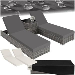 TecTake® Set 2 Tumbonas de Ratán y Aluminio   Mesa Jardín,…