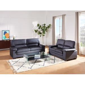 Vente-unique-Sofá 3 2 plazas de Piel de búfalo Mimas - Negr…