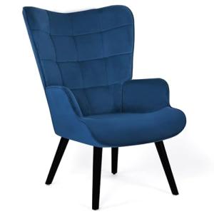 IDMarket - Sillón escandinavo ANIA de terciopelo azul