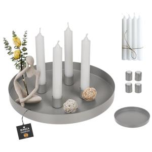 Bandejas Decorativas, con 4 Velas Blancas y 4 Portavelas Ma…