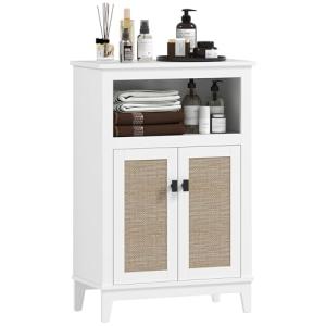 HOMCOM Mueble Auxiliar de Baño con Frontal de Ratán Armario…