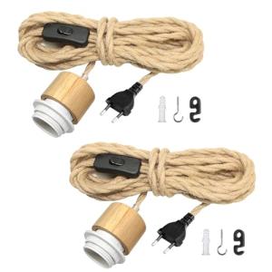 2 Piezas Cáñamo Lámpara Colgante Madera Base, DIY Iluminaci…