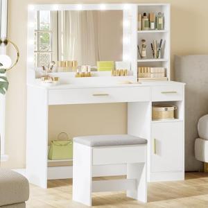 HEXCELEN Tocador con Taburete, Tocador de Maquillaje con Es…