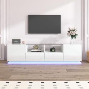 BLUON HOME Mueble de TV de alto brillo con estantes de cris…