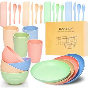 KAHEIGN 28 Piezas Vajilla De Plástico, 4 Juegos Platos, Taz…