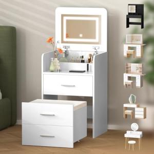 ALFORDSON Tocador 3 en 1 con taburete, espejo plegable para…