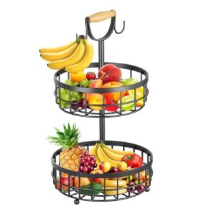 Piashow Frutero con 2 niveles, frutero grande con 2 ganchos…