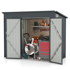 GOPLUS Cobertizo de Jardín de Metal Galvanizado con Puertas…
