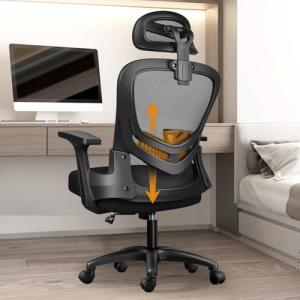 LIMBALAY Silla de Oficina Ergonómica con Soporte Lumbar, Fu…