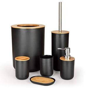 Juego de Accesorios baño de Bambú de Negro - Set de baño 6…