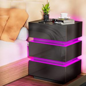 HaodaCulture Mesita de Noche con LED, Mesitas con 3 cajones…