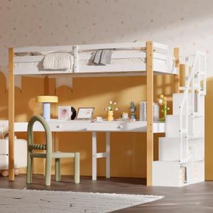 Cama alta con escritorio 90x200 cm, Litera para niños, Cama…