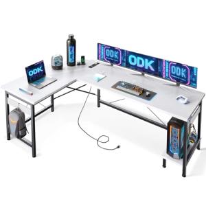 ODK Mesa Gaming con Enchufes y Puertos USB, Escritorio Gami…