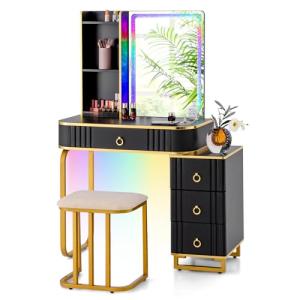 COSTWAY Tocador de Maquillaje Con Luz RGB y Taburete, 7 LED…