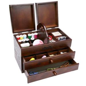 Caja de costura grande de madera con 2 cajones, organizador…