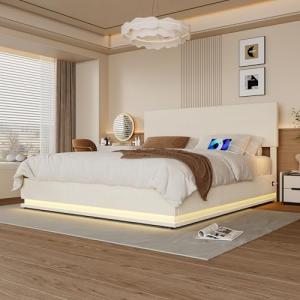 Moimhear Cama tapizada de 140 x 200 cm con tira de luz LED,…