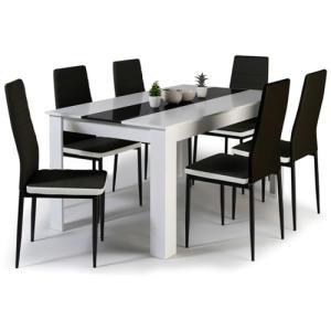 IDMarket - Juego de comedor Georgia de 140 cm blanco y negr…