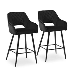 CLIPOP Juego de 2 taburetes de bar negros de terciopelo con…