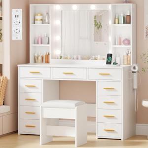 ANWBROAD Tocador de Maquillaje Grande con Luz LED y Enchufe…
