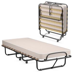 COSTWAY Cama Plegable con Colchón 80 x190cm, Cama Supletori…