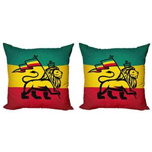 ABAKUHAUS Rasta Set de 2 Fundas para Cojín, Judá Bandera de…