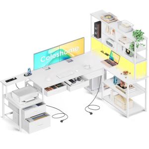 Coleshome Escritorio de Esquina con 5 Cajones y 4 Estantes,…