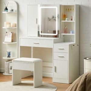 TUKAILAi Tocador de Maquillaje con Espejo Luz LED y Taburet…
