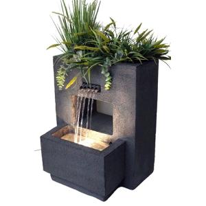 Fuente de jardín con iluminación, plantable, Aspecto hormig…