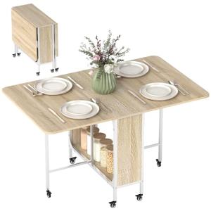 HOMCOM Mesa Plegable de Comedor Mesa de Cocina con Ruedas A…