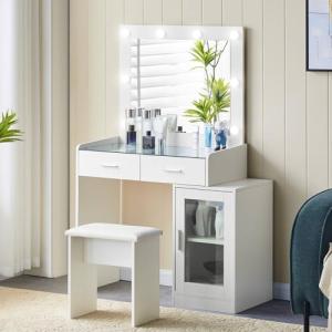 LEMROE Tocador con 2 Cajones y Taburete, Mesa de Maquillaje…