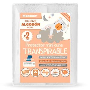 2 Protectores Colchón MiniCuna 100%Algodón 50x85cm Impermea…