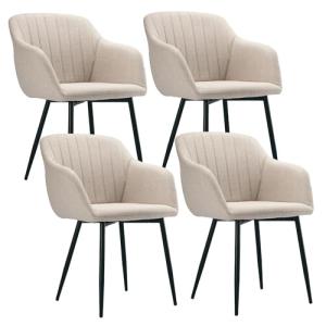 Goeurvant Sillas Comedor Beige Pack 4 con Reposabrazos Sill…