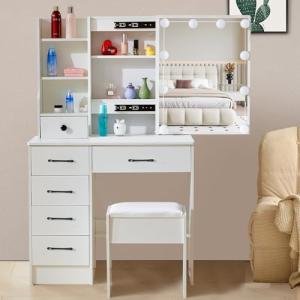 LIANWANG Tocador con Luz LED, Brillo Ajustable, Mesa de Maq…