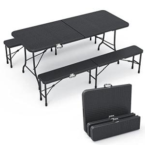 VOUNOT® Conjunto Plegable Mesa y 2 Bancos Plegables 180 cm…