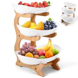 DEECOZY Frutero de 3 pisos de plástico con soporte de bambú…