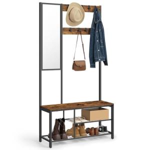 VASAGLE Perchero, Mueble Recibidor con Ganchos, Espejo, Ban…