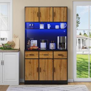 LAKFEW Alacena de Cocina con Enchufe y Iluminación LED, Arm…