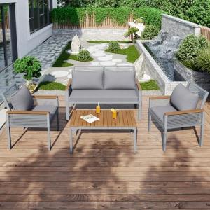 Fppuueg Conjunto de Muebles de Jardín Exterior 4 Piezas con…