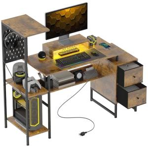 HOMCOM Escritorio Industrial Mesa Escritorio con Luces LED…