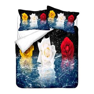 Chickwin Juego de Ropa de Cama 3D, Rosa Flor Estampado Jueg…