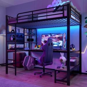 NovaFurnish Cama alta, 90 x 200 cm, marco de hierro, escrit…