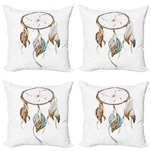 ABAKUHAUS Pluma Set de 4 Fundas para Cojín, Acuarela, Estam…