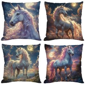 Funda Cojin 65x65 cm,Juego de 4 Fundas de Cojines Unicornio…