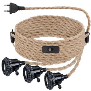 Kit de Lámpara Colgante de Cuerda de Cáñamo, Portalámparas…