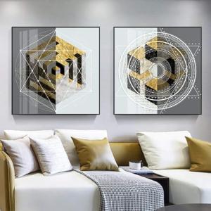 Cuadro de lienzo con diseño de cubo de Metatrón dorado y má…