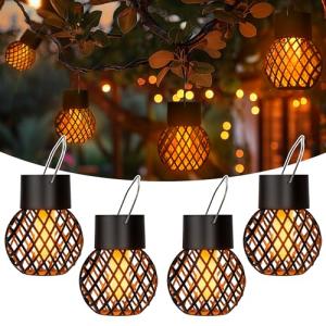 GIGALUMI Paquete de 4 luces solares colgantes de llama parp…