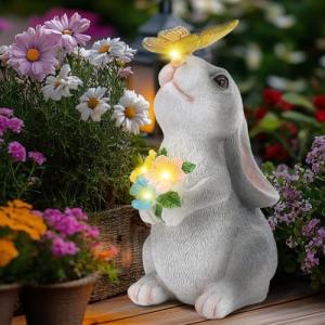 Cuteefun Conejo Solar Jardín Estatua Ornamento al Aire Libr…